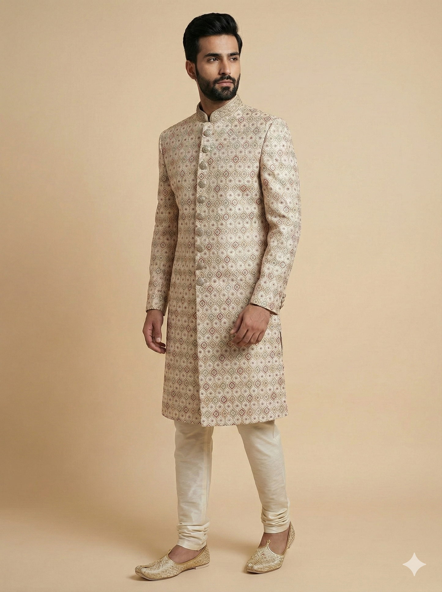 Ivory Mirror Embroidered Sherwani- S13-72