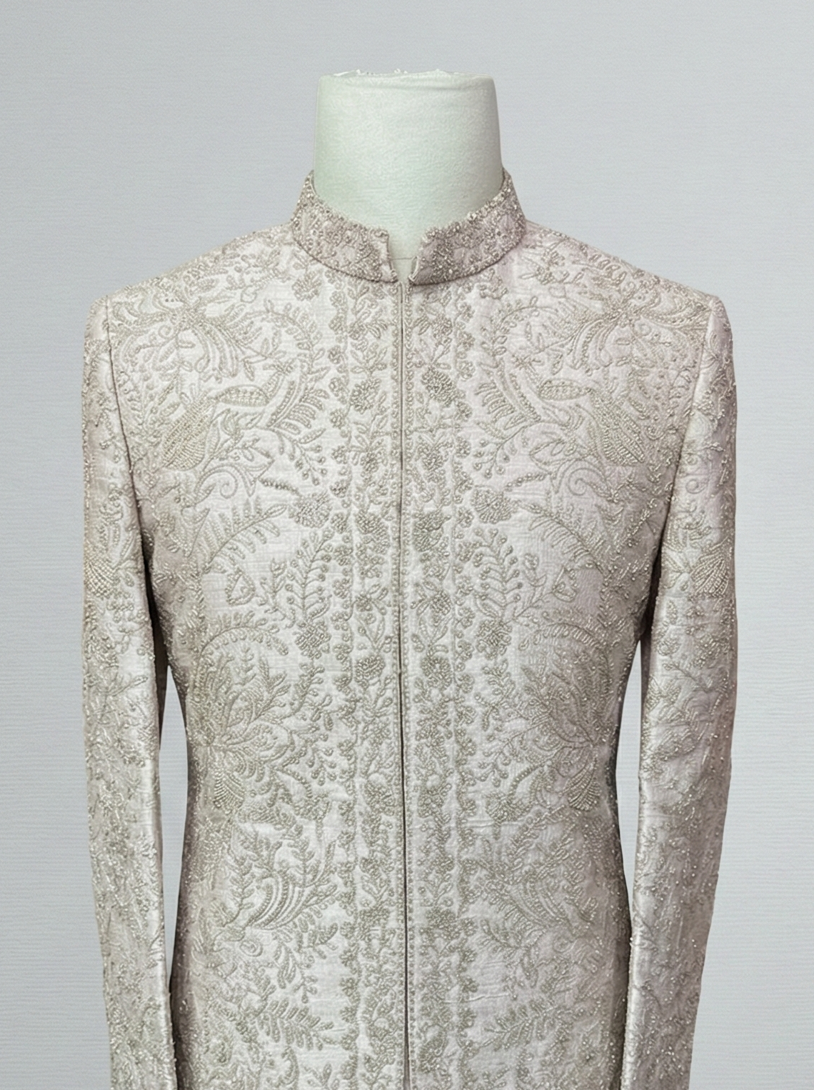 Blush Beige Tonal Floral Embroidered Sherwani with Churidar