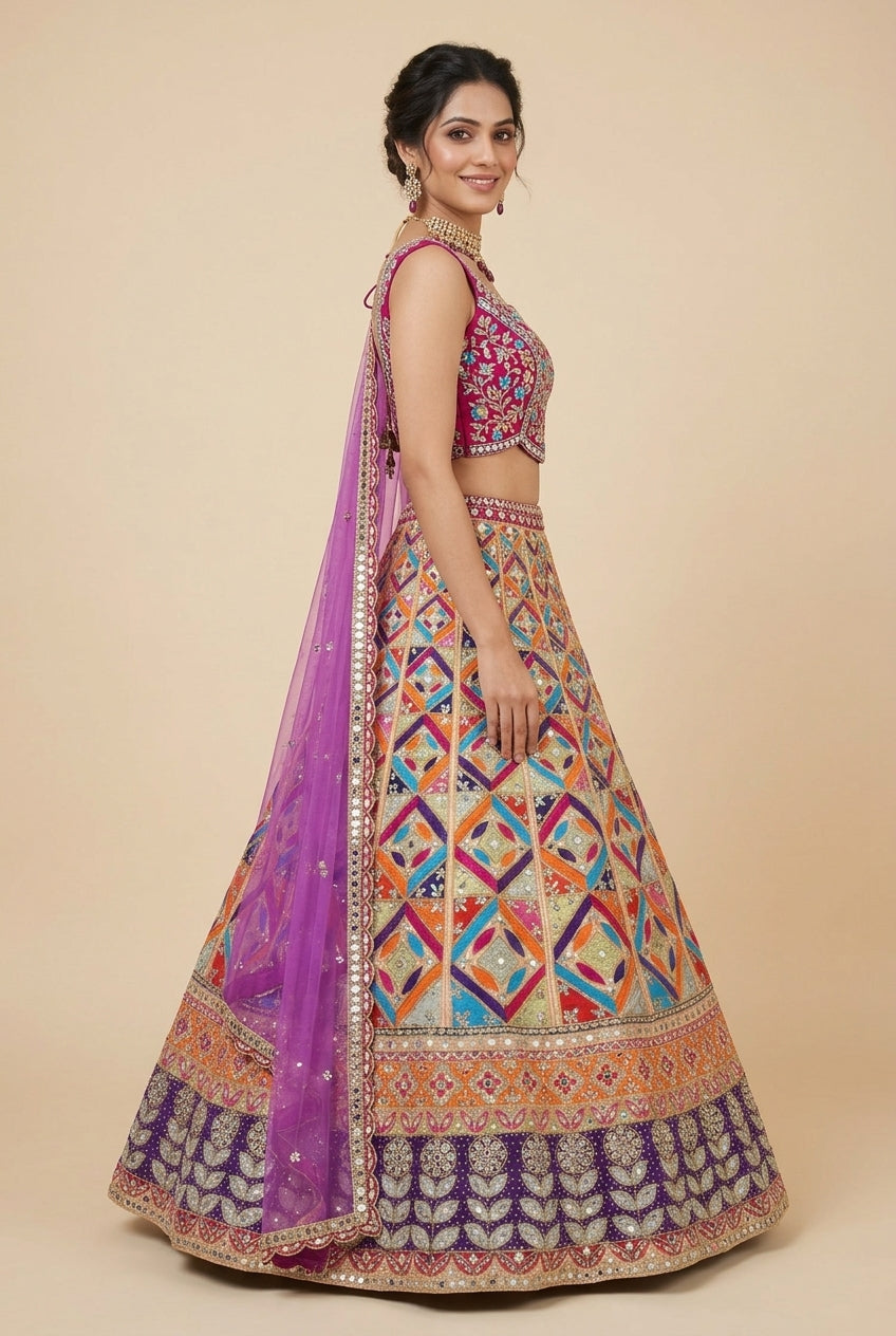 Bright Multi-Tone Geometric Lehenga