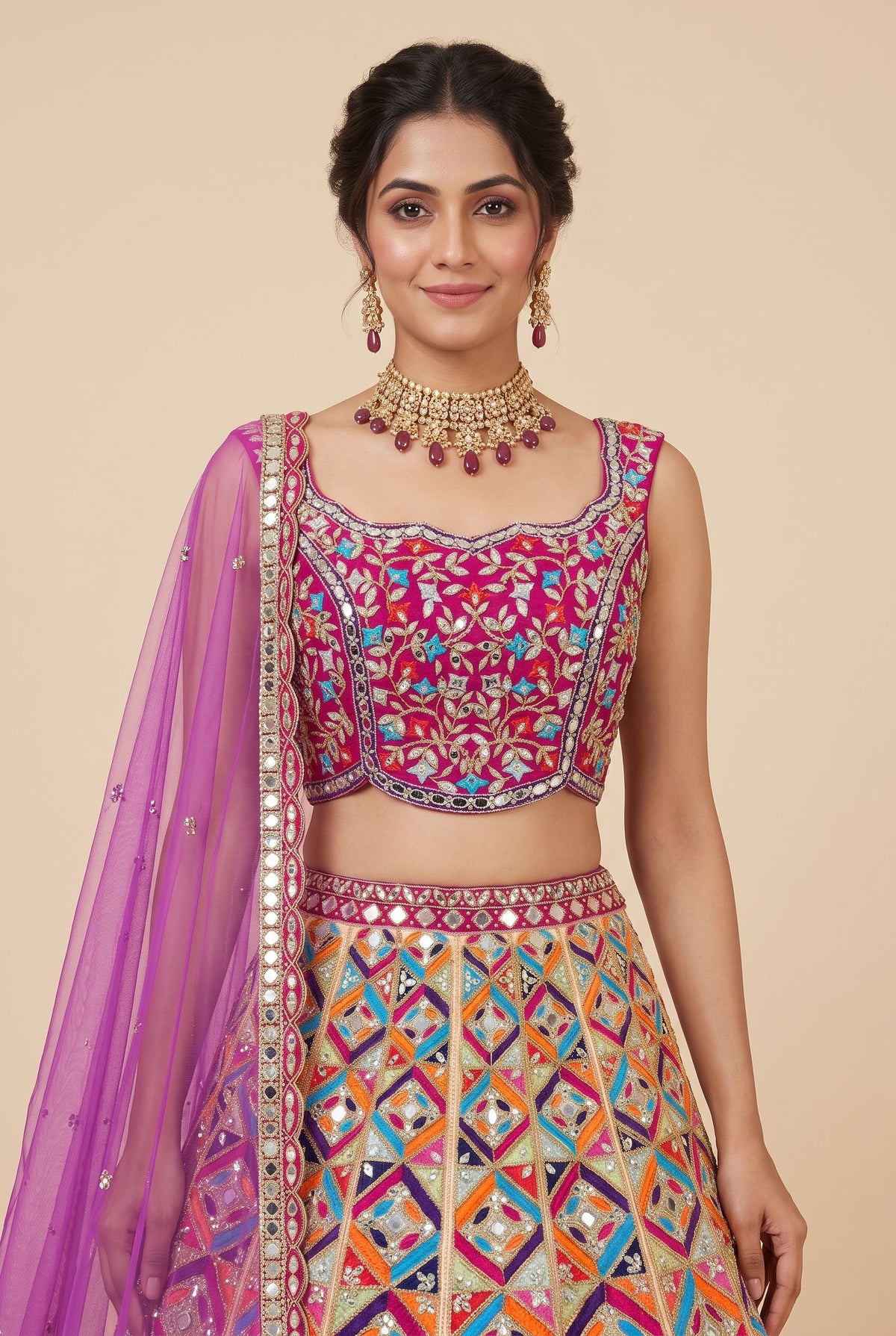 Bright Multi-Tone Geometric Lehenga