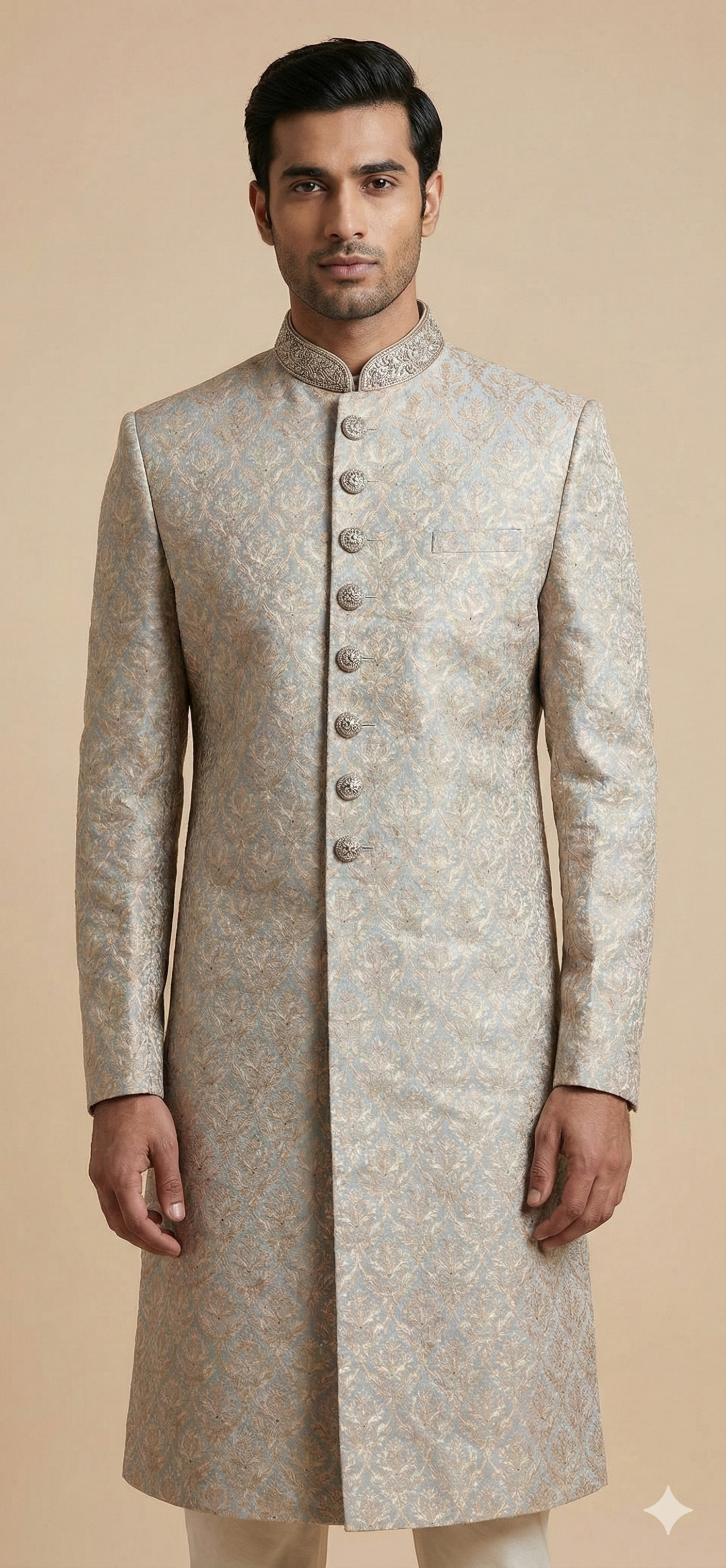Slate Grey Woven Silk Sherwani- R14-N75