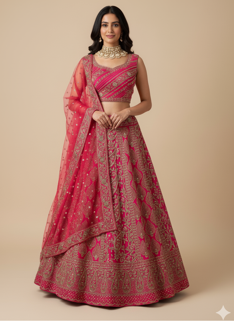Neon Pink Bridal Lehenga BL-159