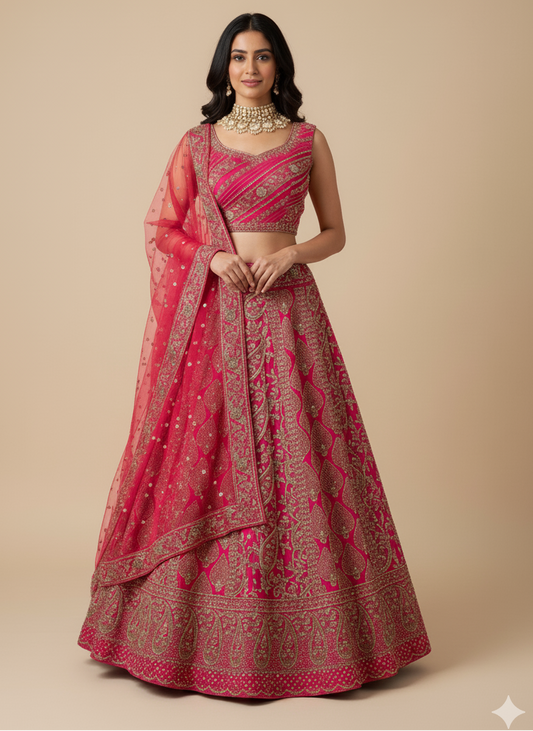 Neon Pink Bridal Lehenga BL-159