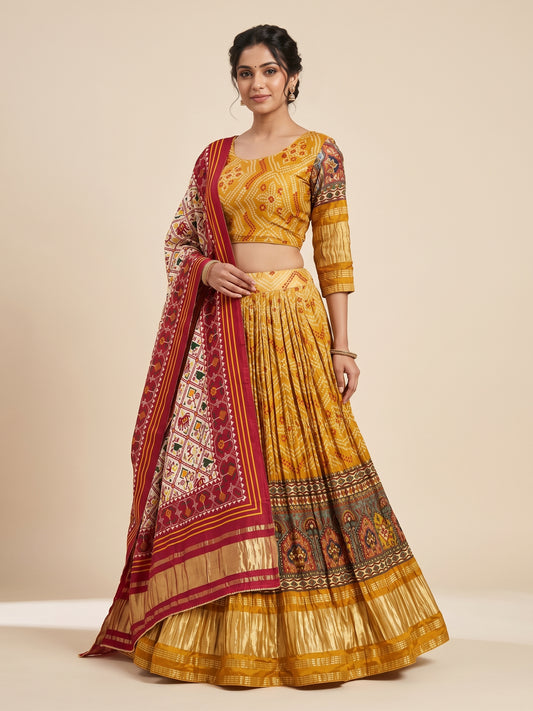 Yellow Bandhani Print Navratri Lehenga