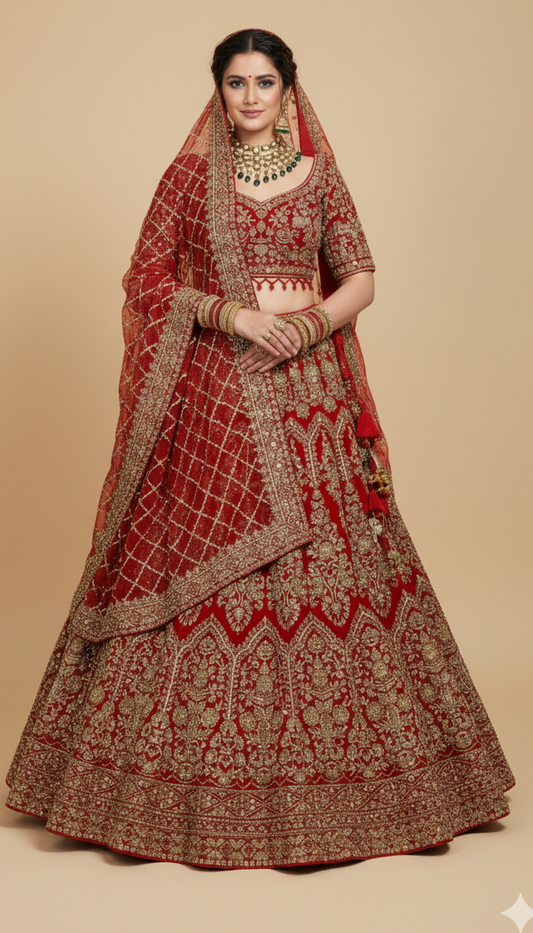 Bright Red Bridal Lehenga BL-127