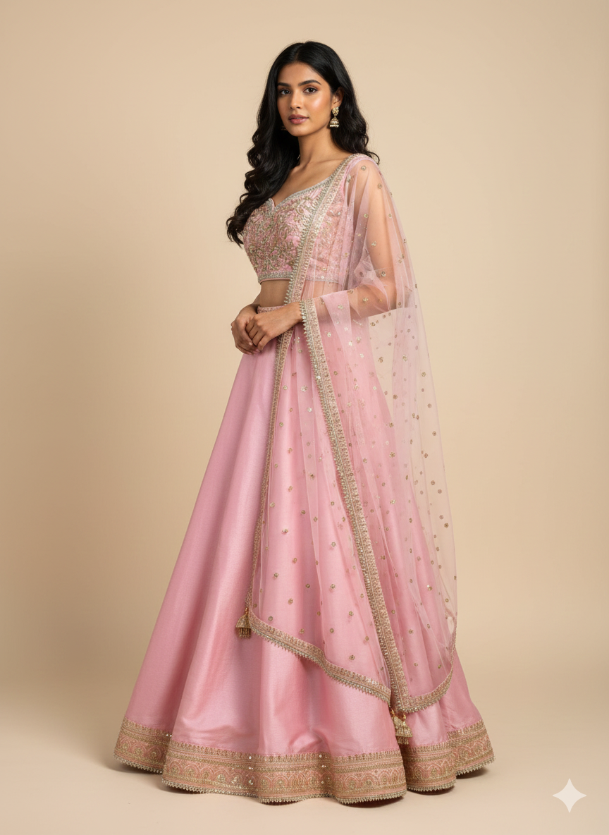 Carnation Pink Bridesmaids Lehenga BML-033