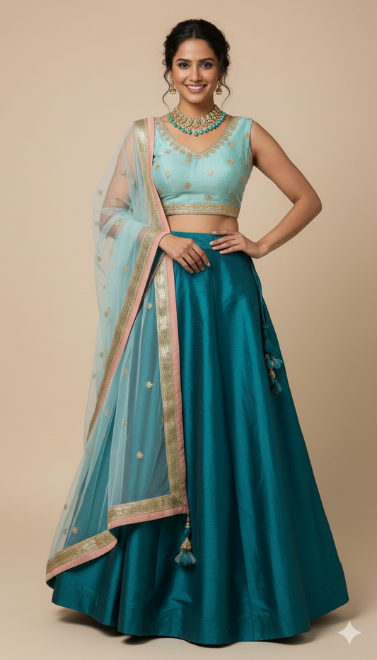 Sage and Teal Bridesmaid's Lehenga