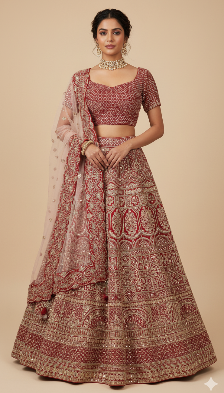Bright Red Bridal Lehenga BL-106