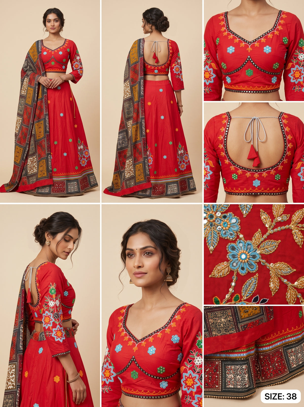 Red Navratri Lehenga Multi Accent