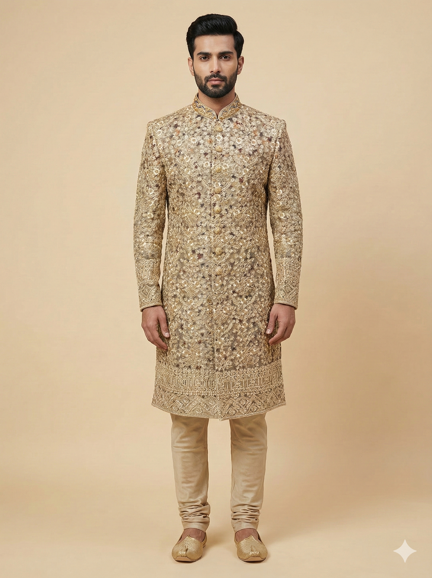 Gold Multithread Embroidered Sherwani- S14-25
