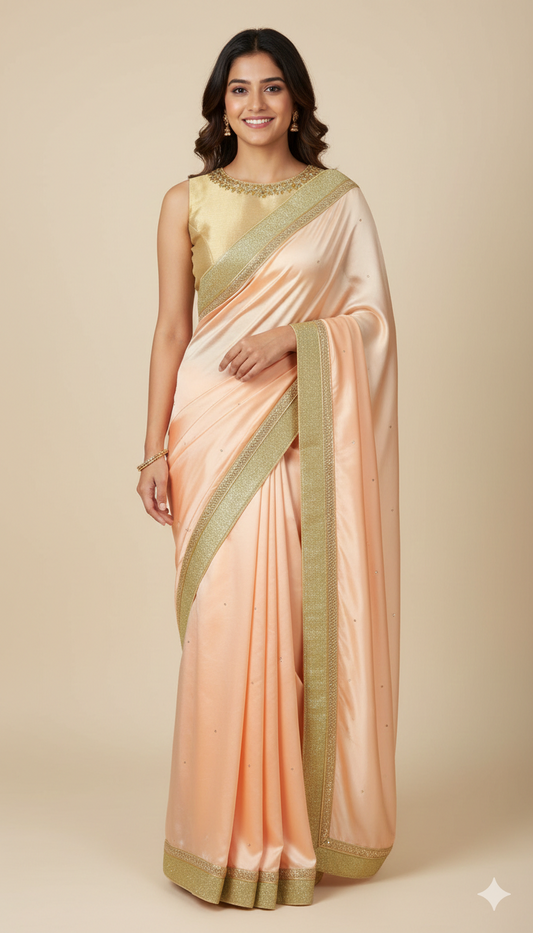 Peach Satin Bridesmaid's Saree