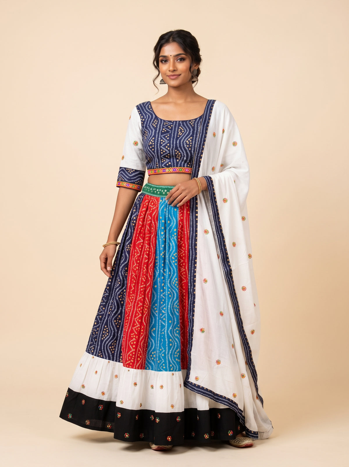 Multi-color Bandhani print Navratri Special Lehenga