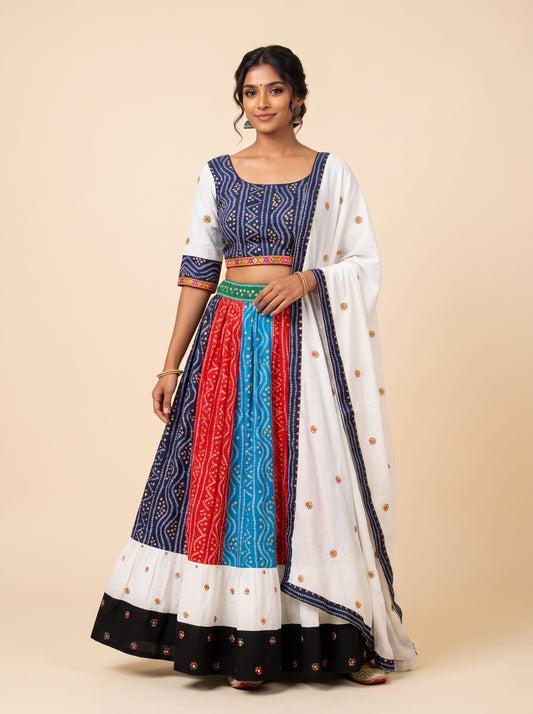 Multi-color Bandhani print Navratri Special Lehenga