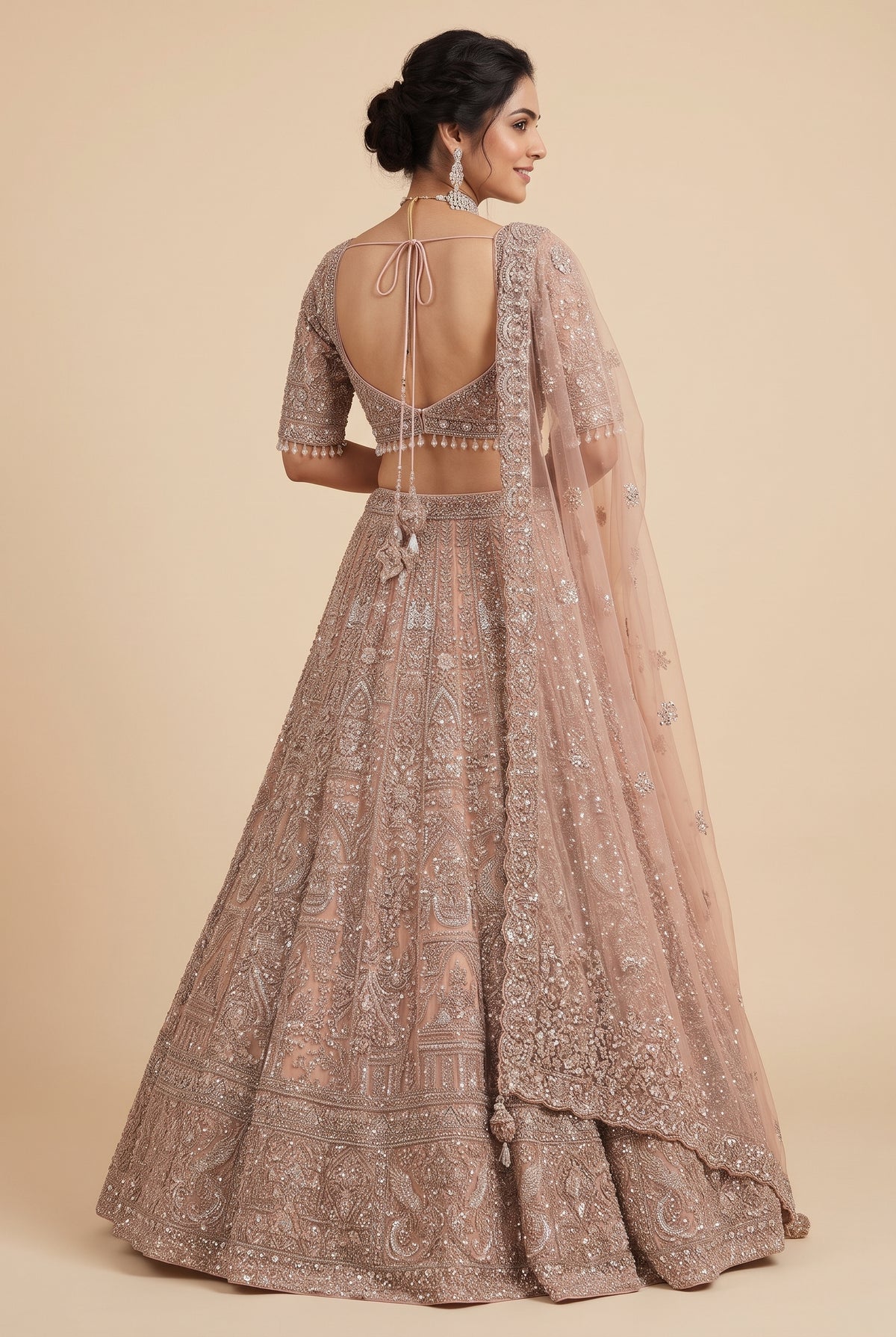 Peachy Rose Shimmer Bridal Lehenga
