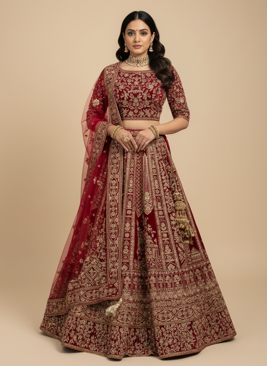 Maroon Multi Color Bridal Lehenga BL-145