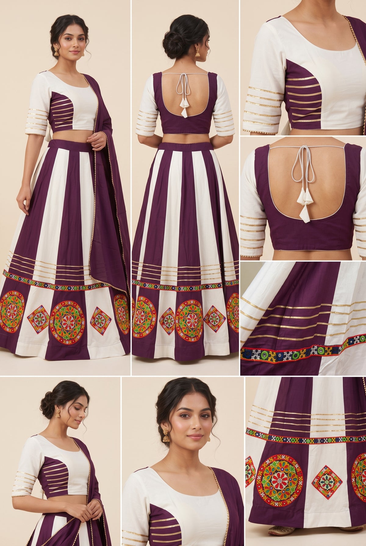 White & Purple Striped Navratri Lehenga