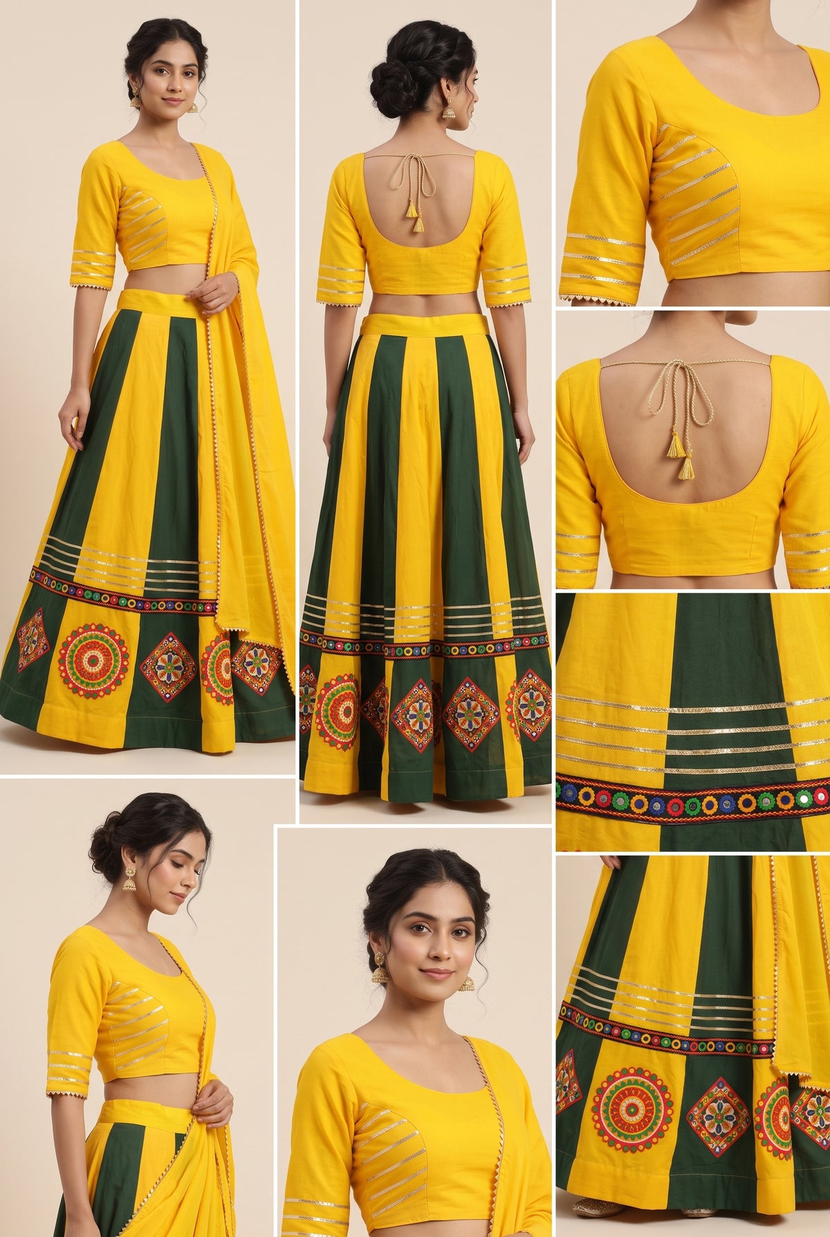 Vibrant Yellow & Green Gota Border Navratri Lehenga