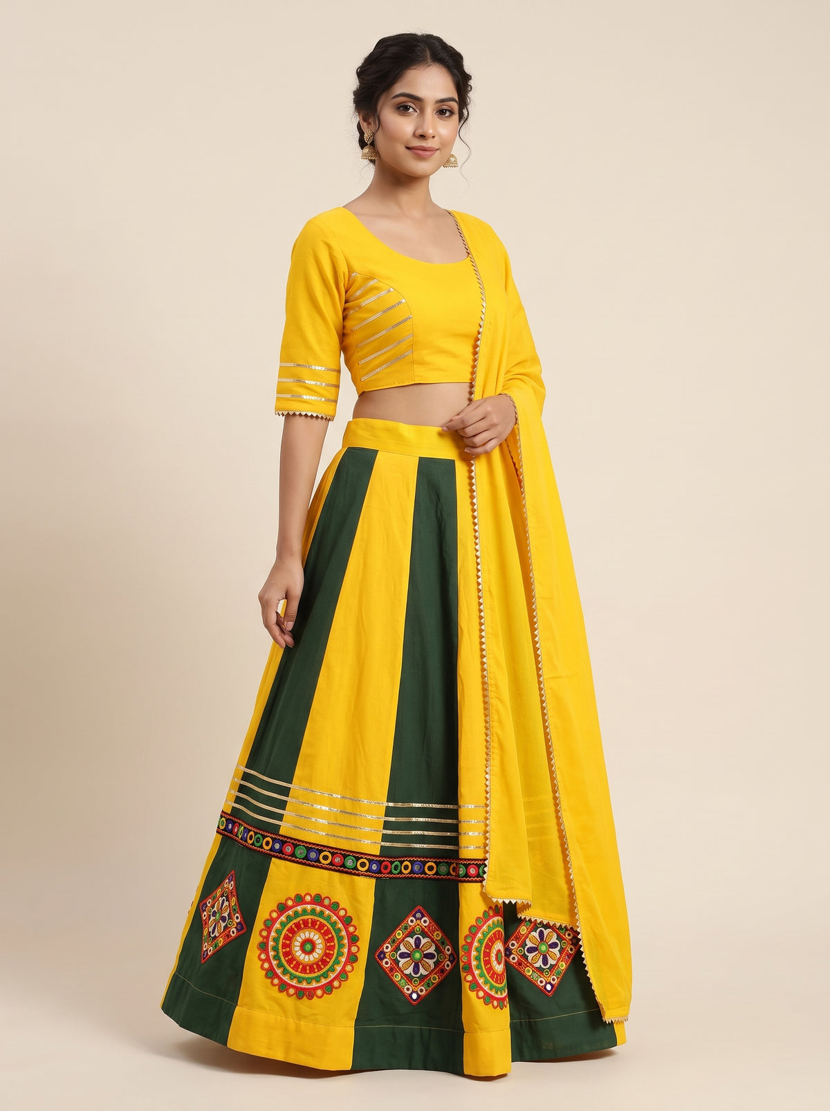 Vibrant Yellow & Green Gota Border Navratri Lehenga
