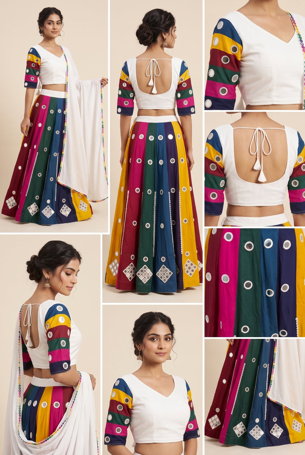 Multi-Color Mirror Work Navratri Lehenga