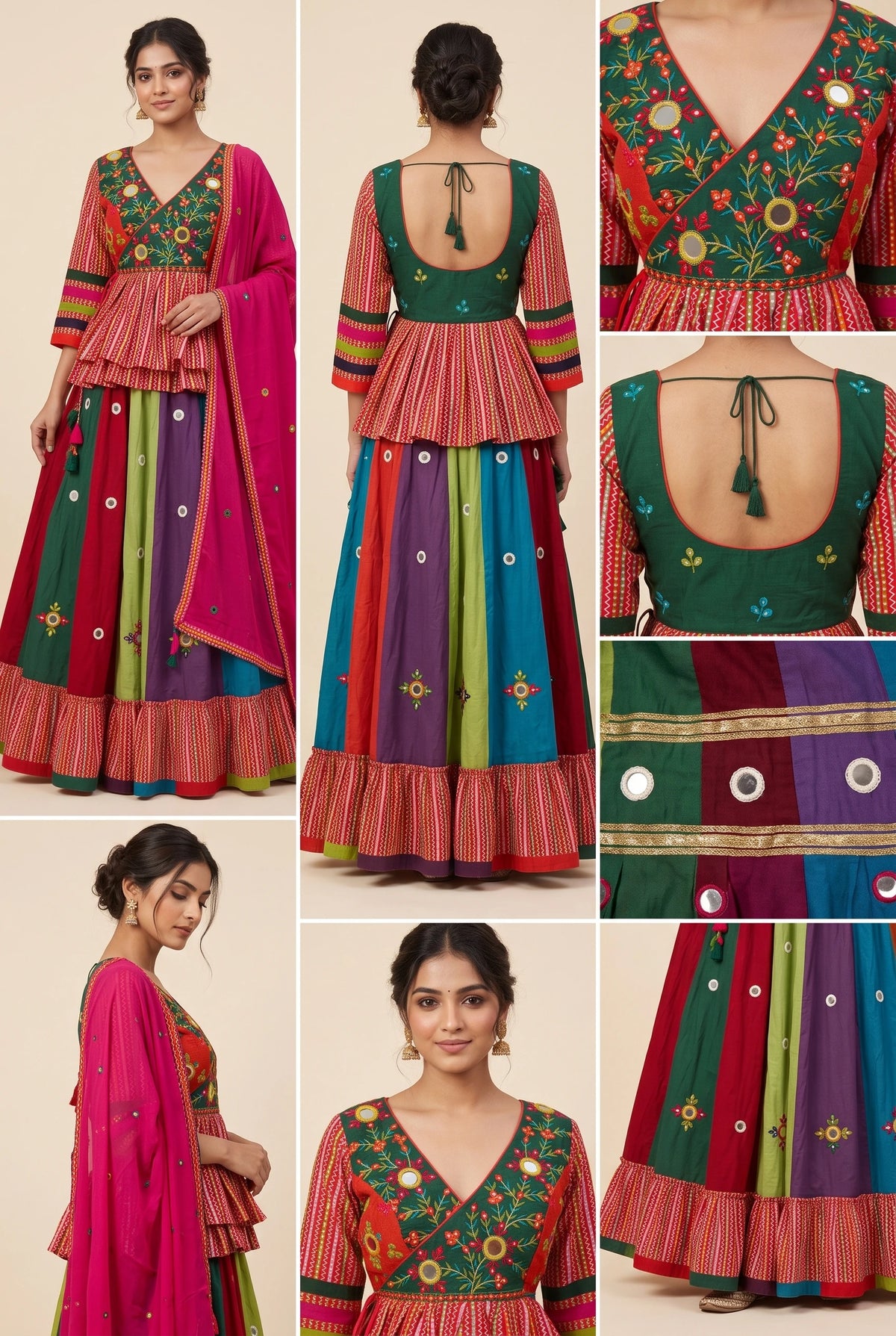 Multi-Color Peplum Navratri Lehenga Set