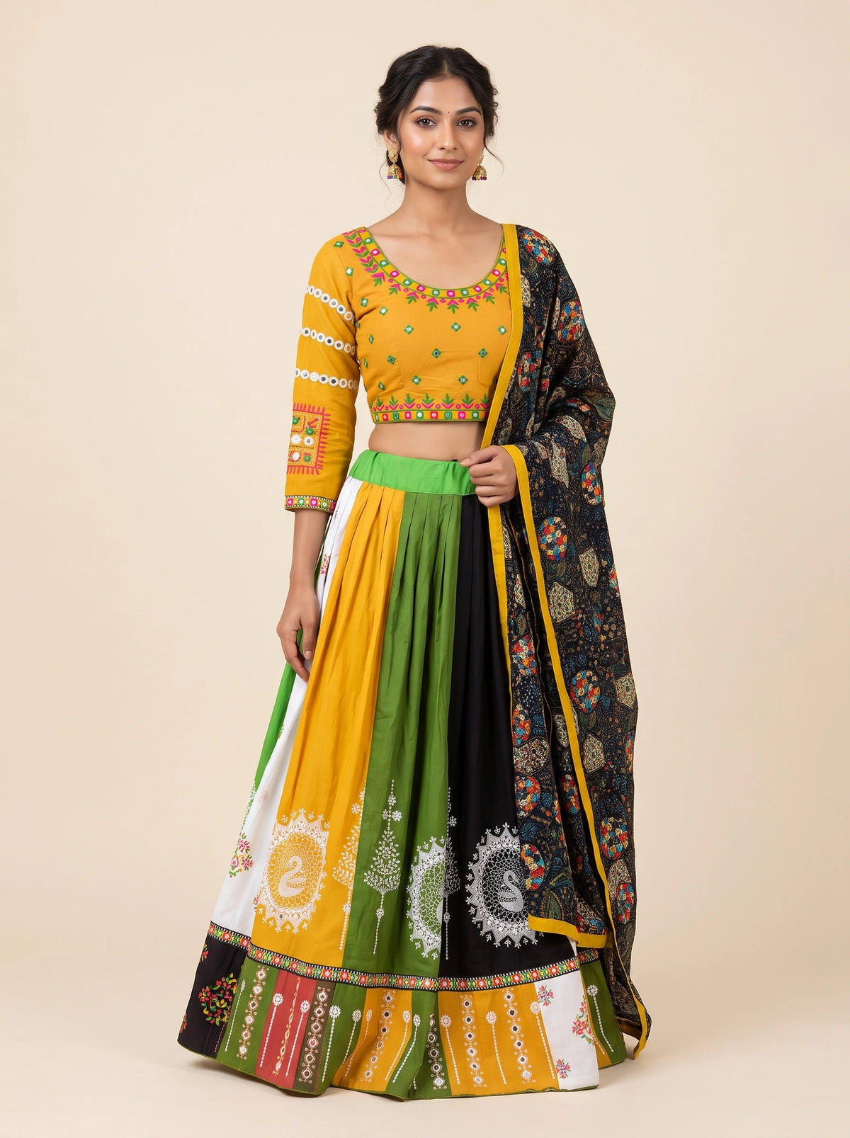 Yellow & Black Swan Kali Navratri Lehenga