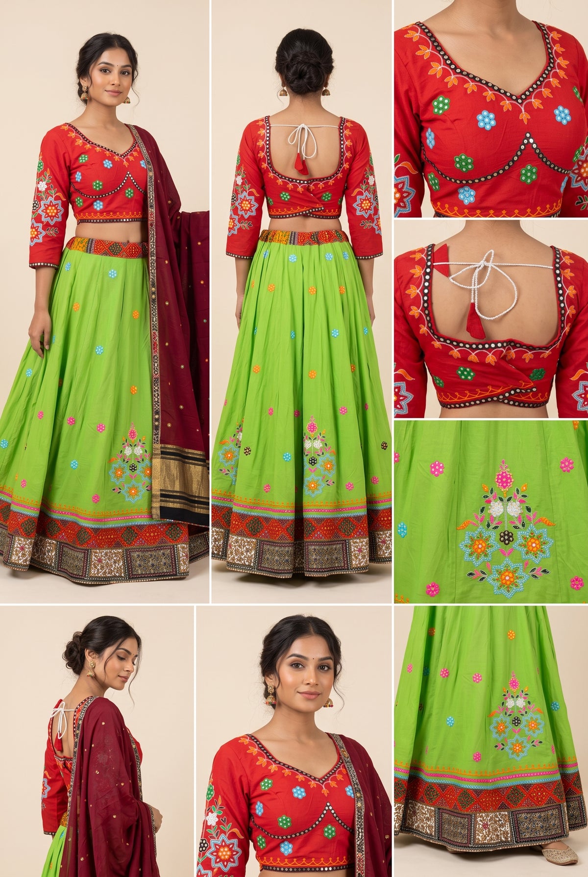 Vibrant Green and Red Navratri Lehenga