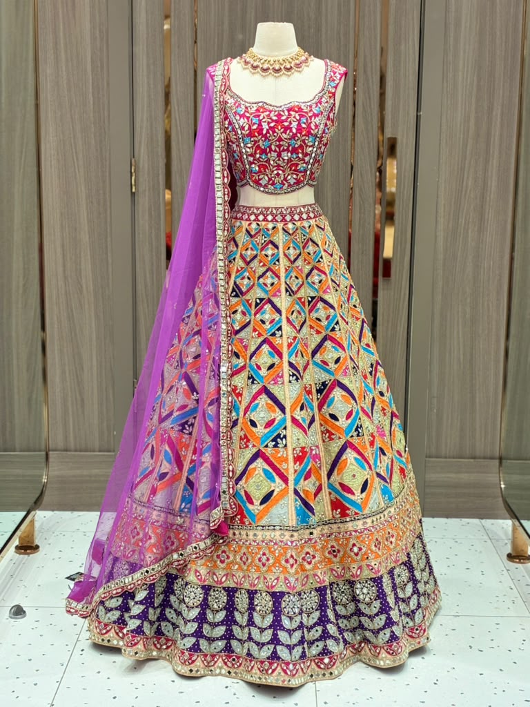 Bright Multi-Tone Geometric Lehenga