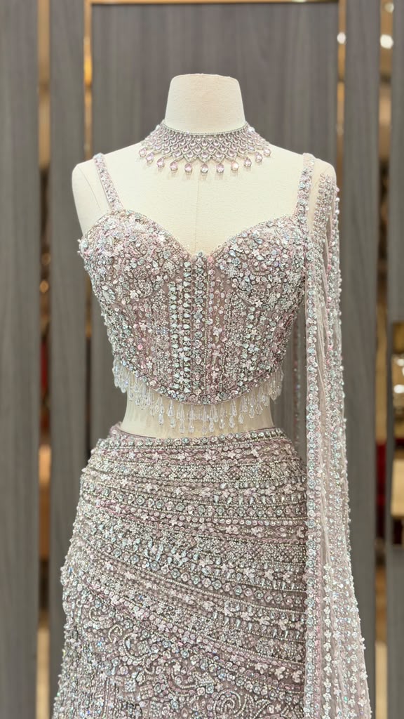 Lilac Frost Crystal Corset Lehenga