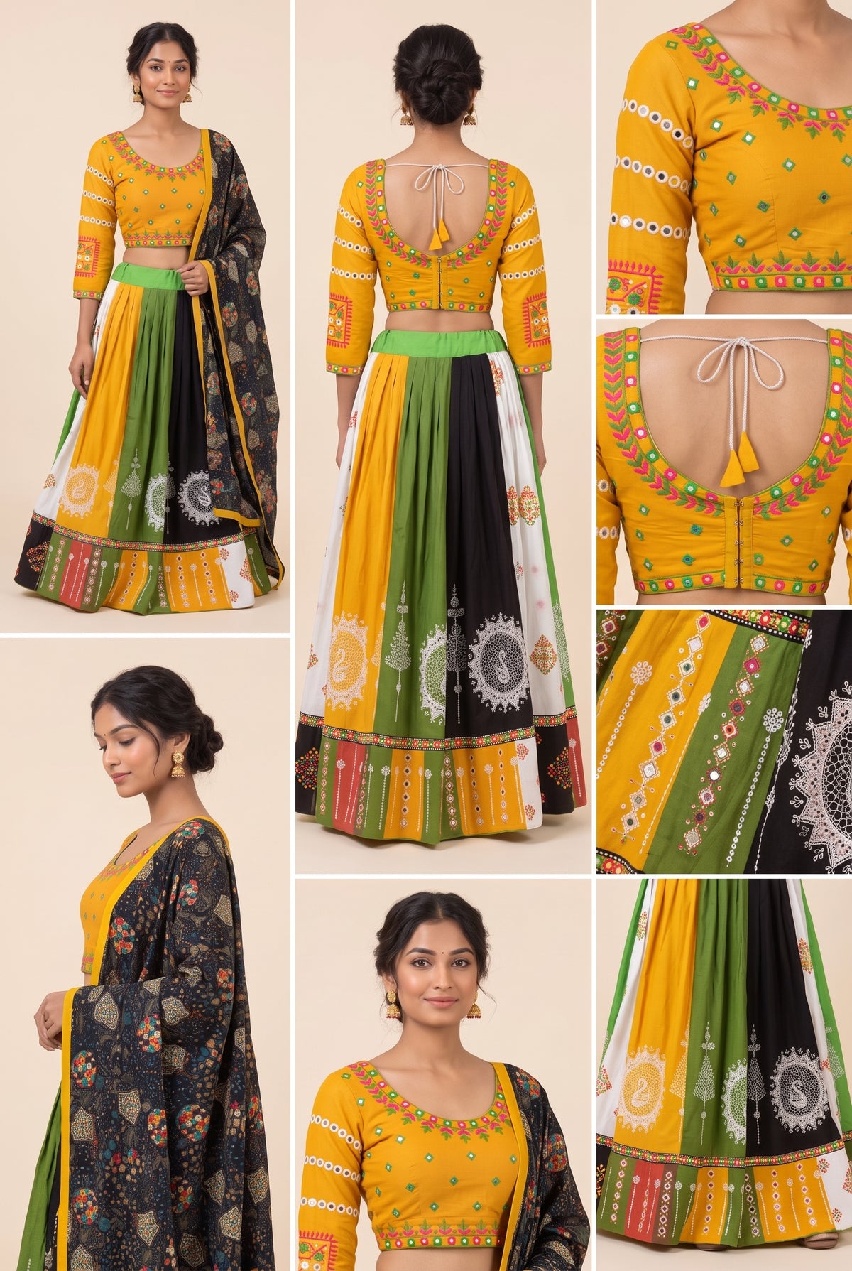 Yellow & Black Swan Kali Navratri Lehenga