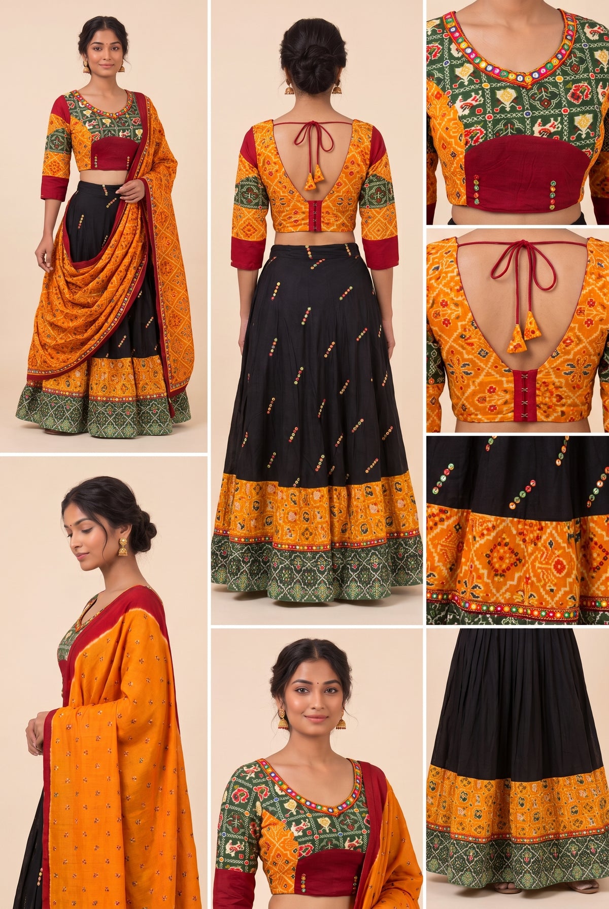 Black & Mustard Bandhani Patola Navratri Lehenga