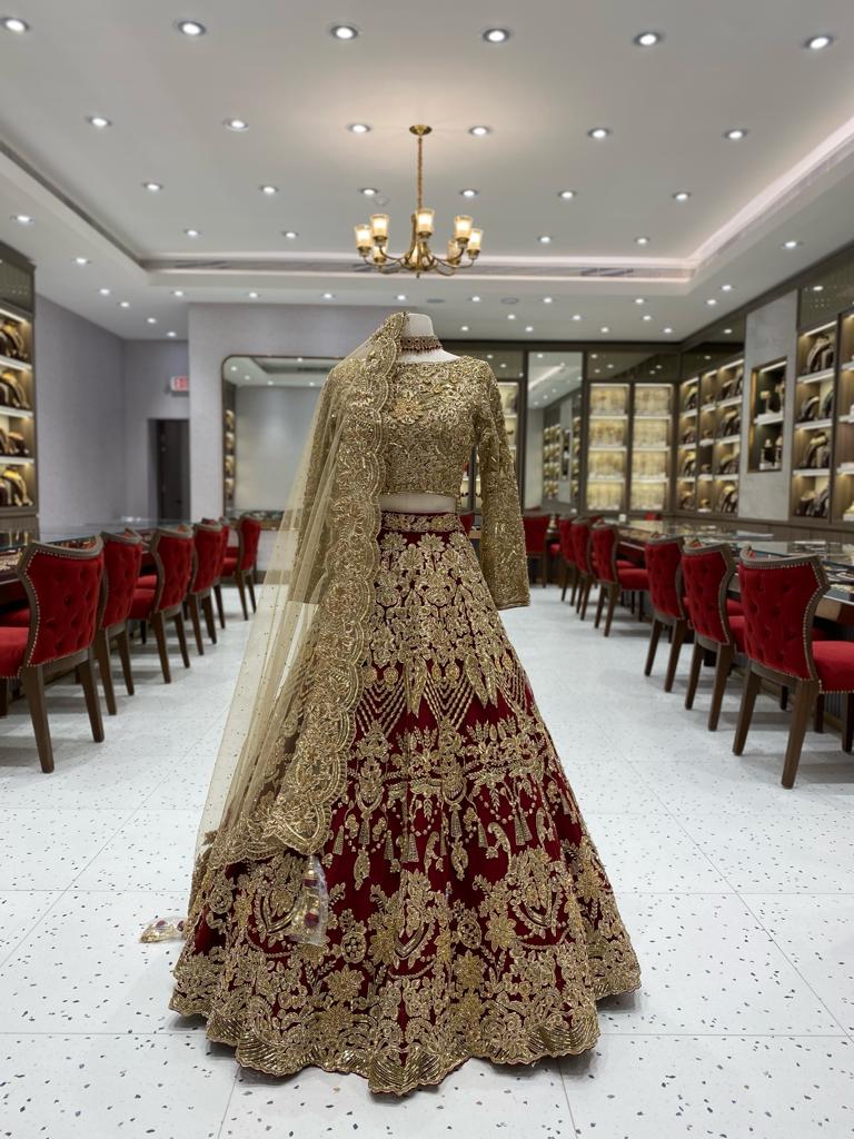 Maroon Gold Bridal Lehenga BL-091