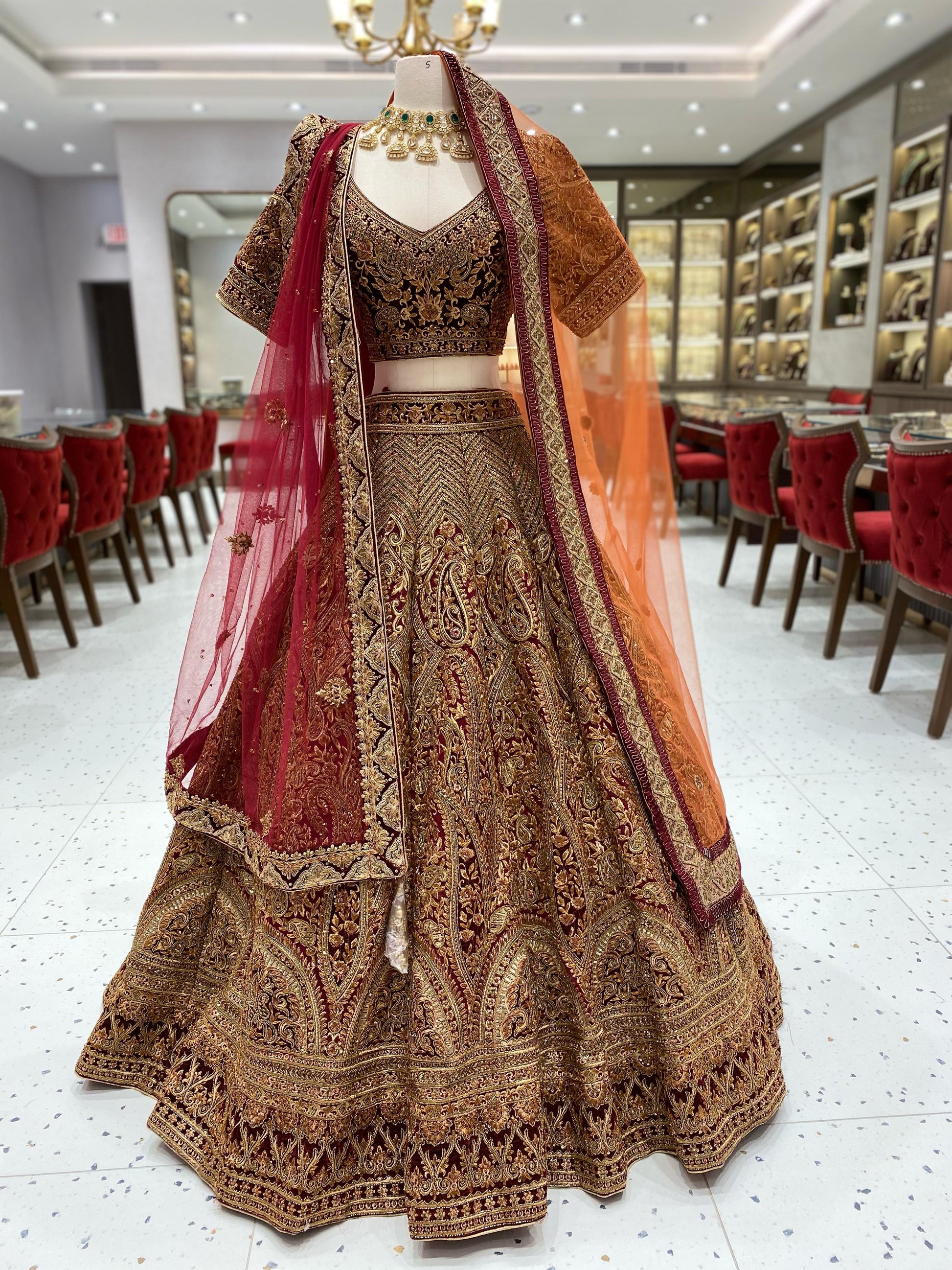 Burgundy Gold Bridal Lehenga BL-130 Nazranaa Burgundy Gold Bridal Lehenga BL-130 Nazranaa