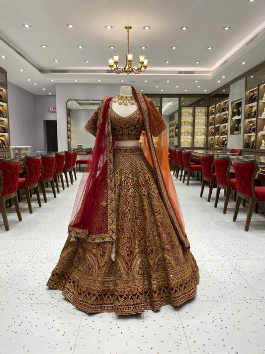 Burgundy Gold Bridal Lehenga BL-130