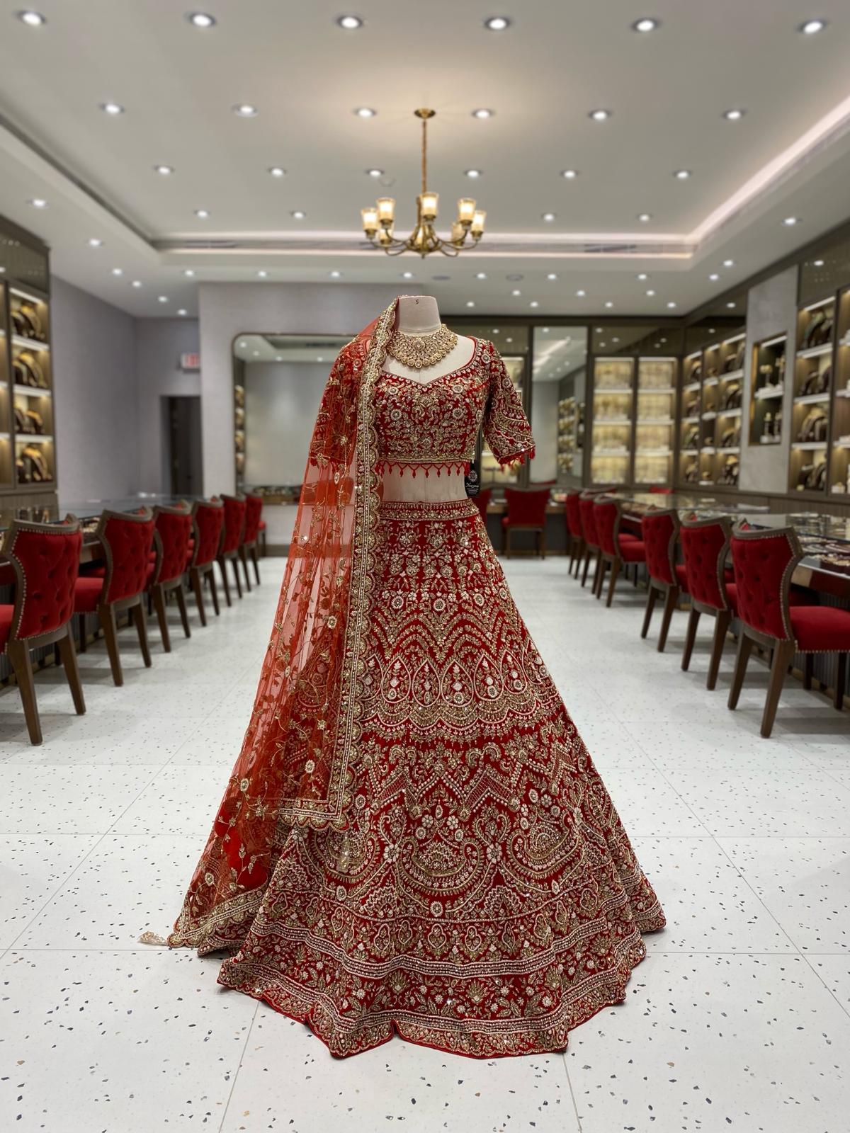 Permanent Bright Red Bridal Lehenga BL-133