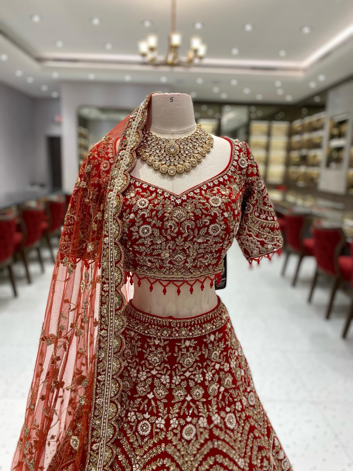 Permanent Bright Red Bridal Lehenga BL-133