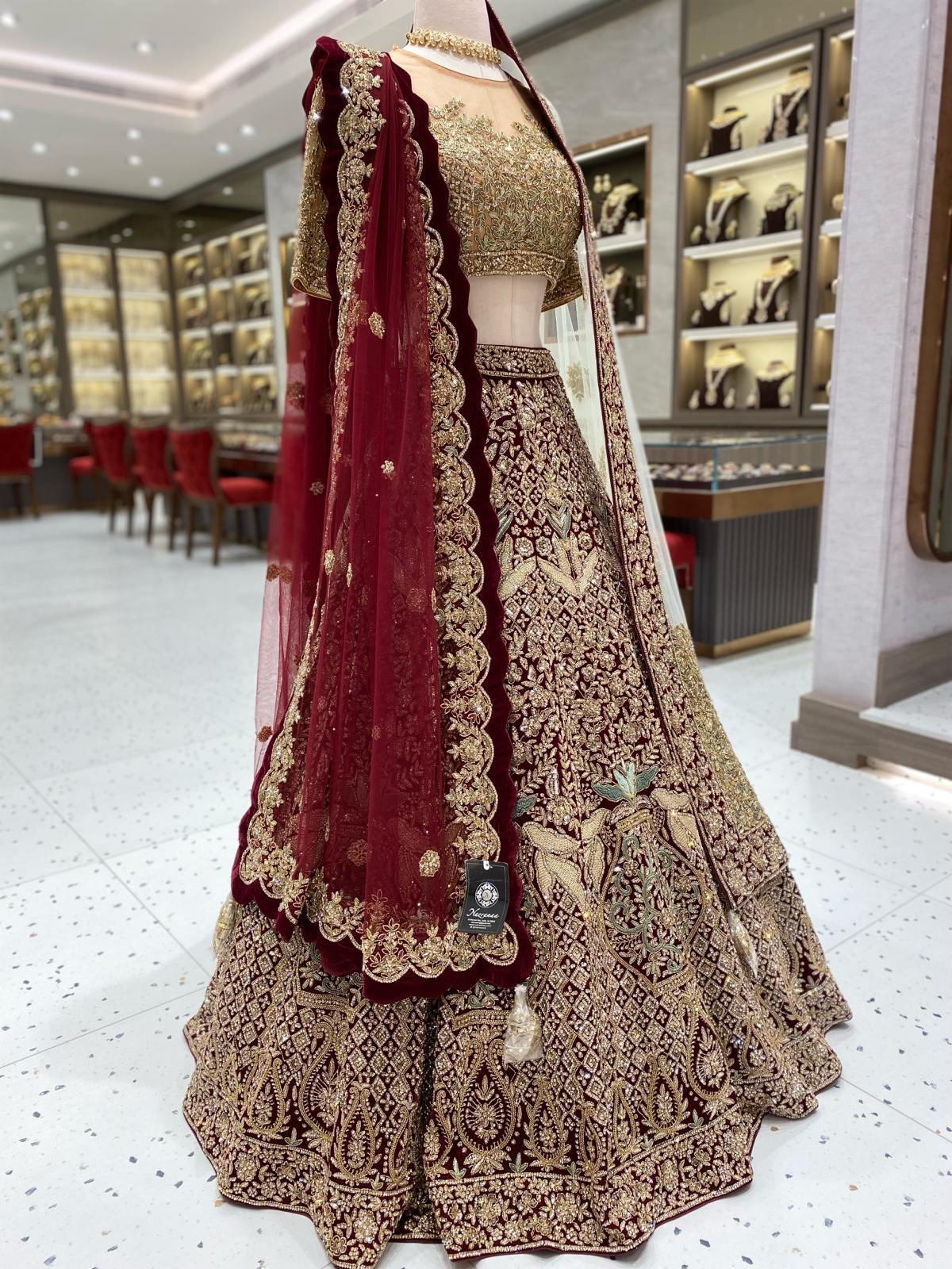 Burgundy With Gold Bridal Lehenga BL-144