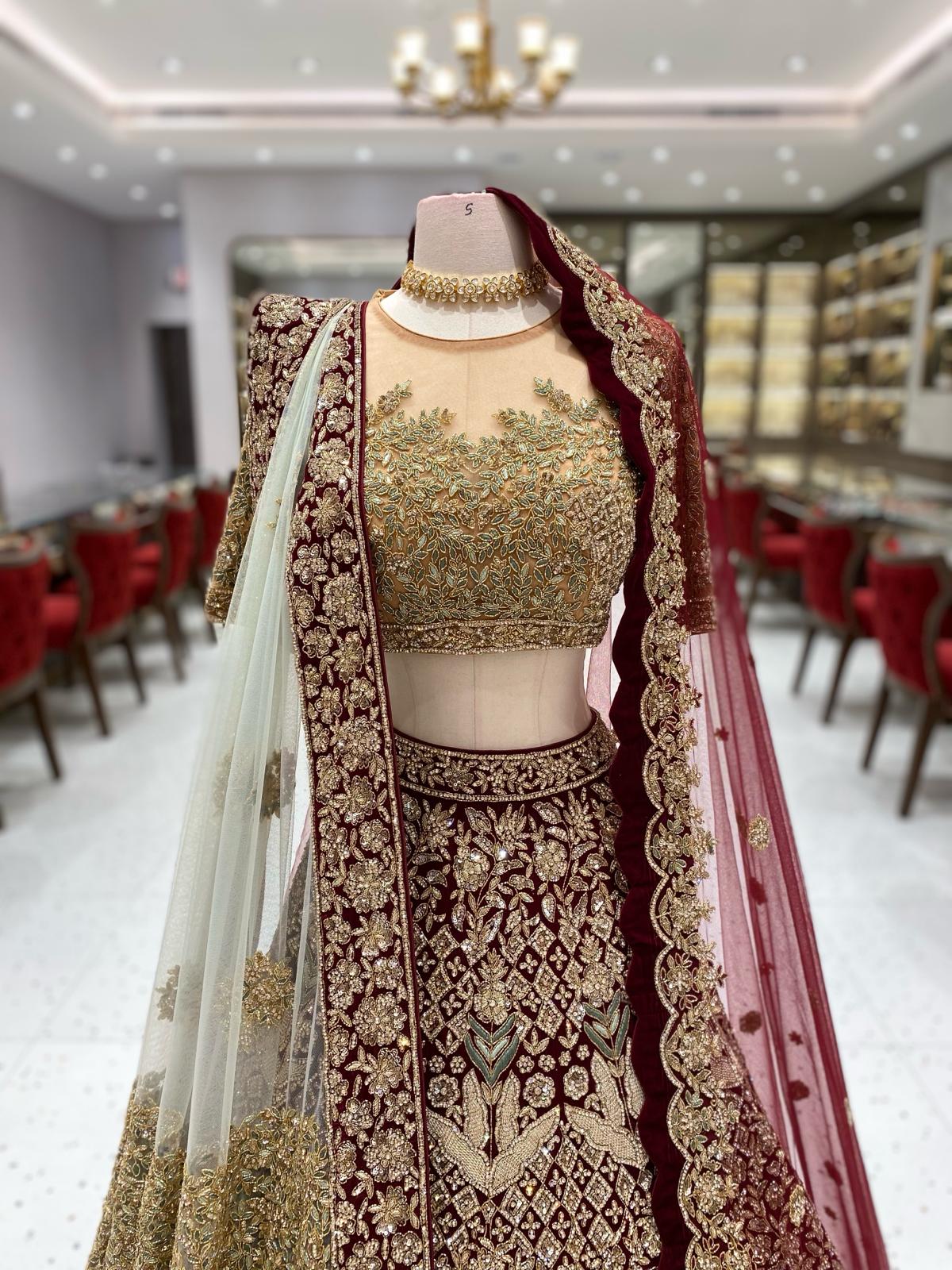 Burgundy With Gold Bridal Lehenga BL-144