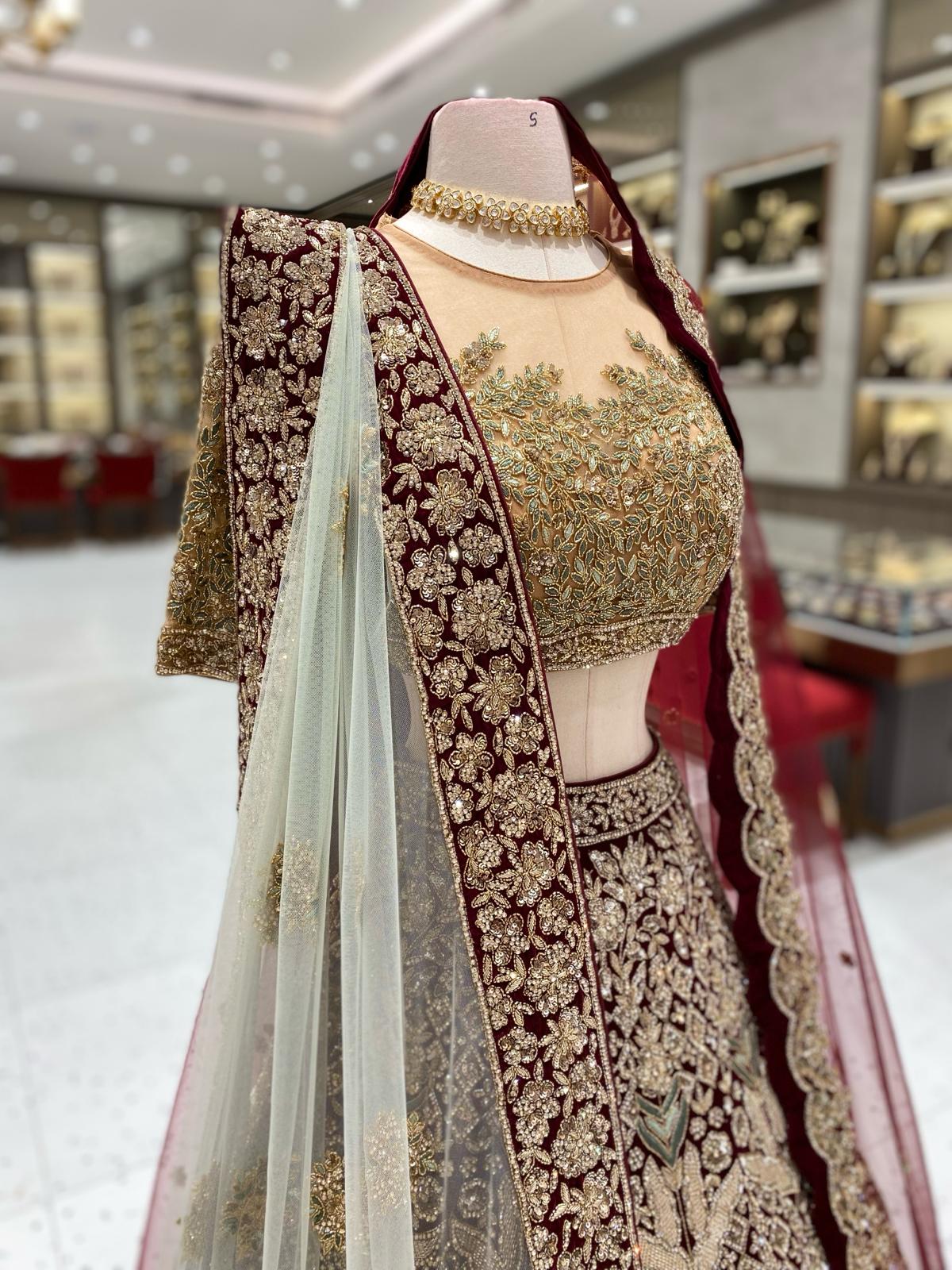 Burgundy With Gold Bridal Lehenga BL-144