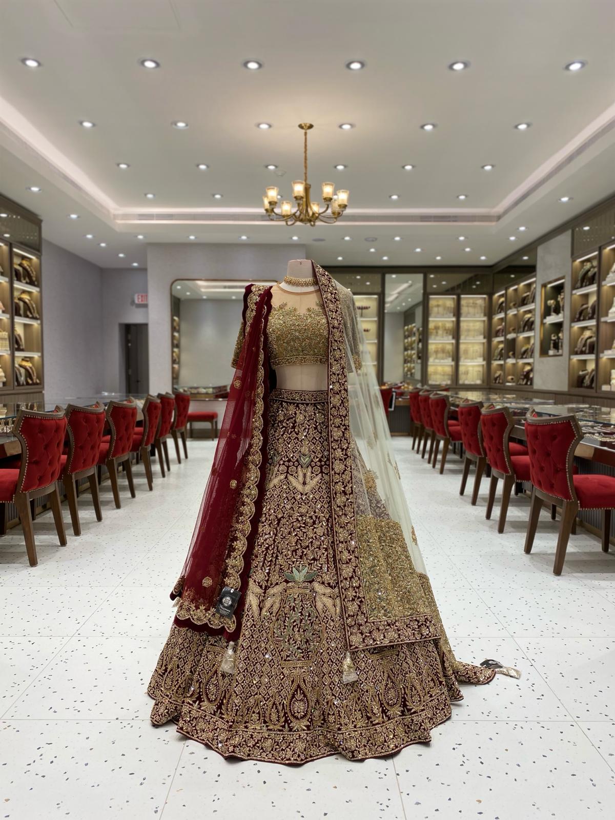 Burgundy With Gold Bridal Lehenga BL-144