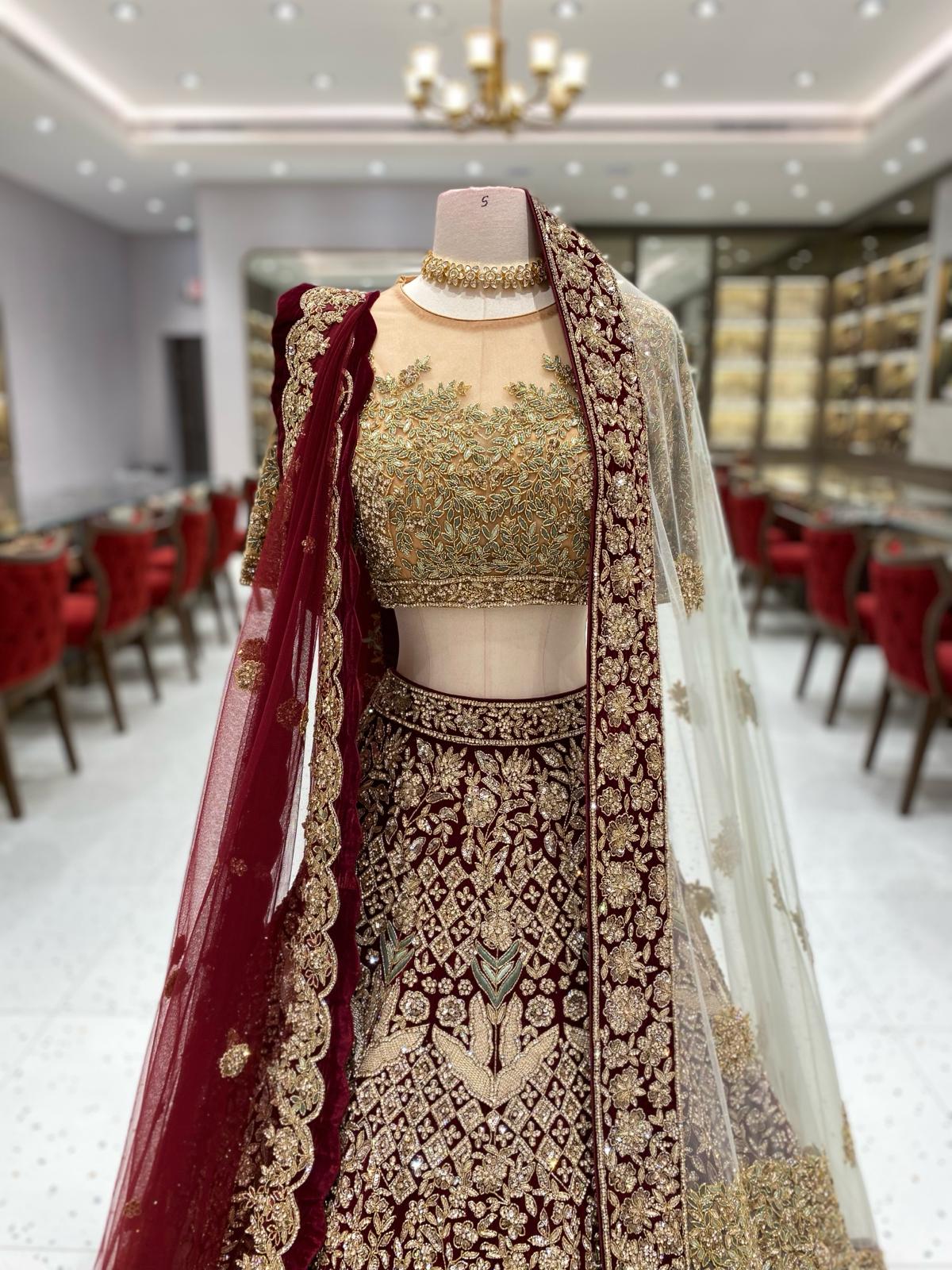 Burgundy With Gold Bridal Lehenga BL-144