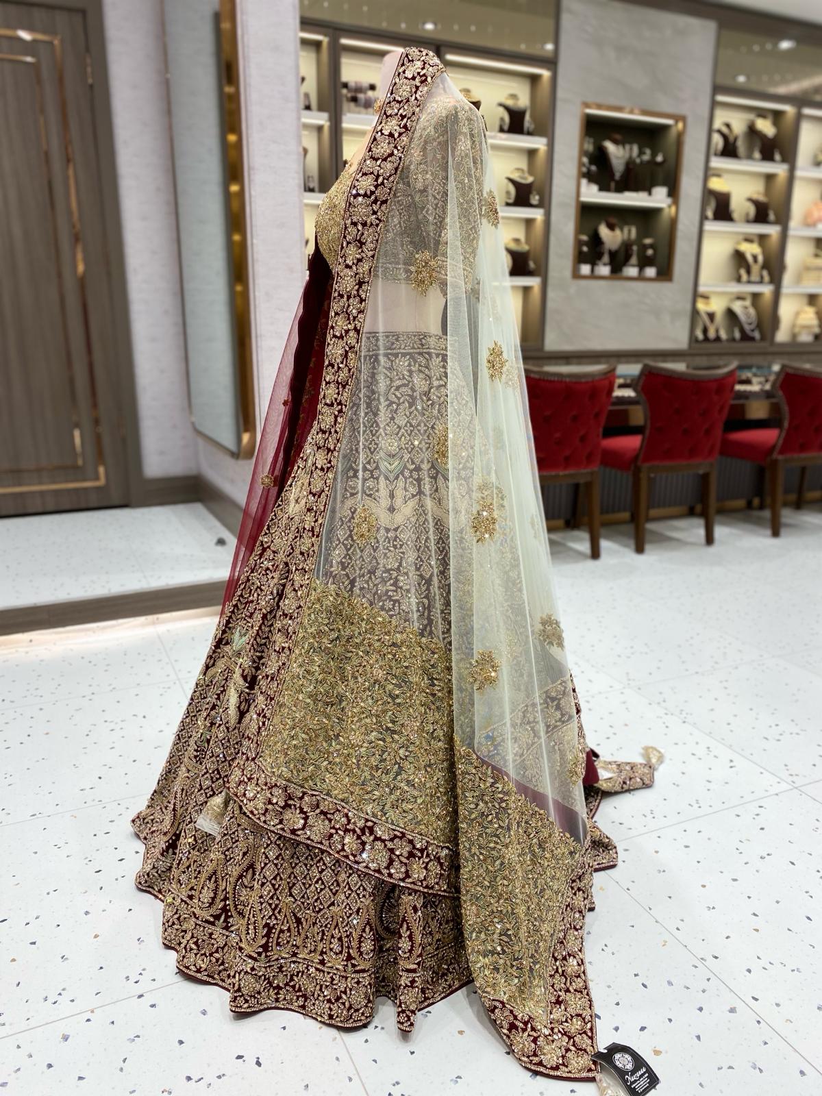 Burgundy With Gold Bridal Lehenga BL-144