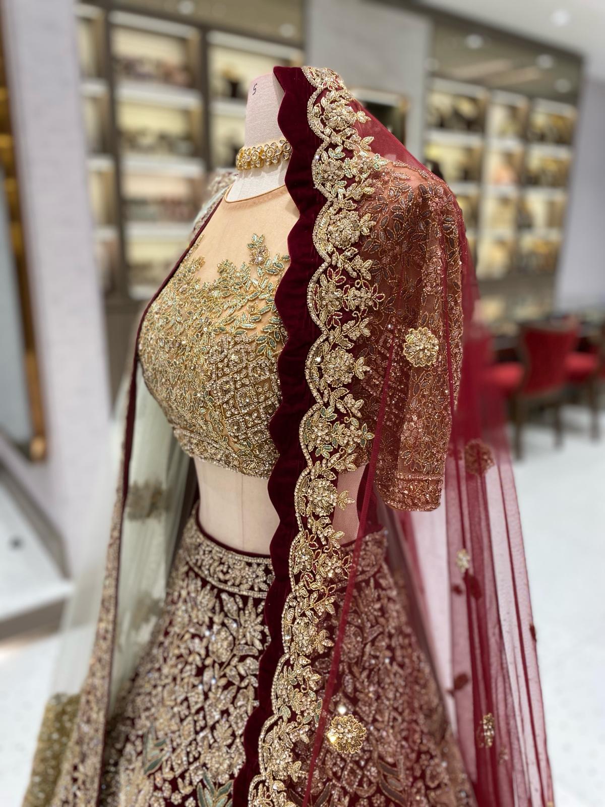 Burgundy With Gold Bridal Lehenga BL-144