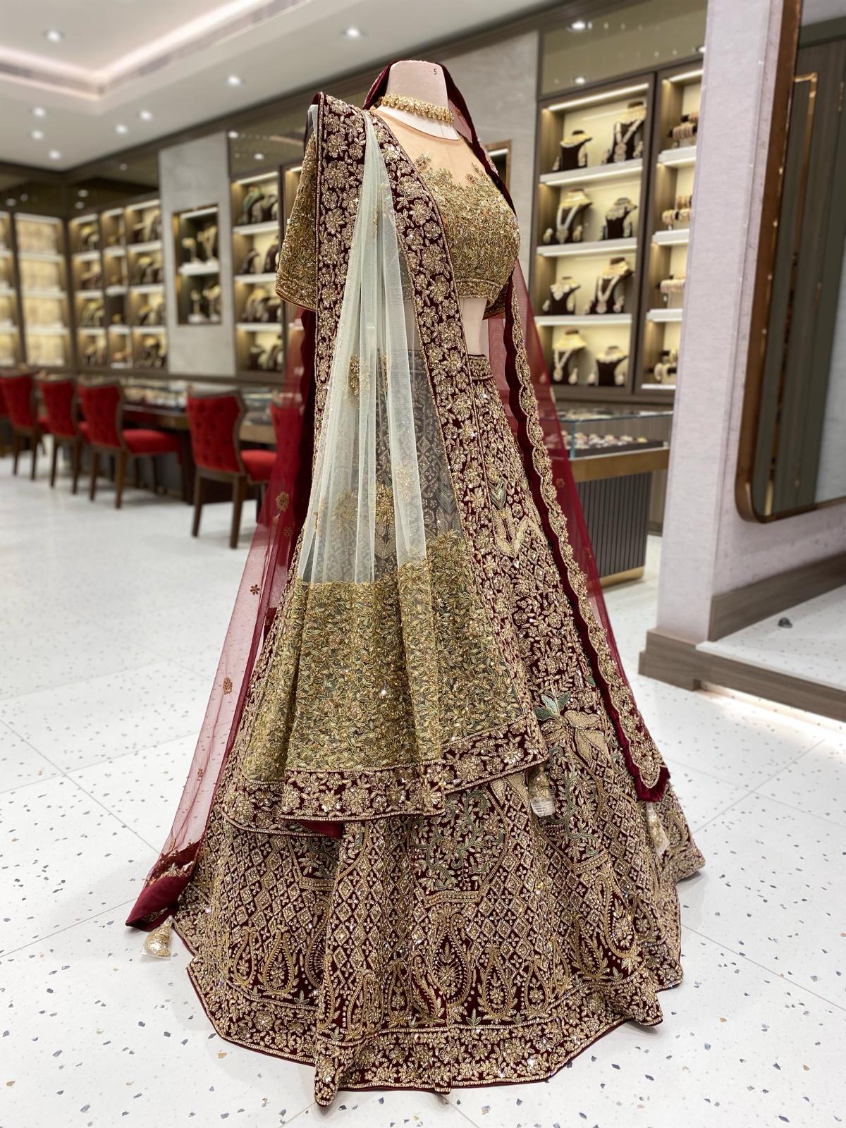 Burgundy With Gold Bridal Lehenga BL-144