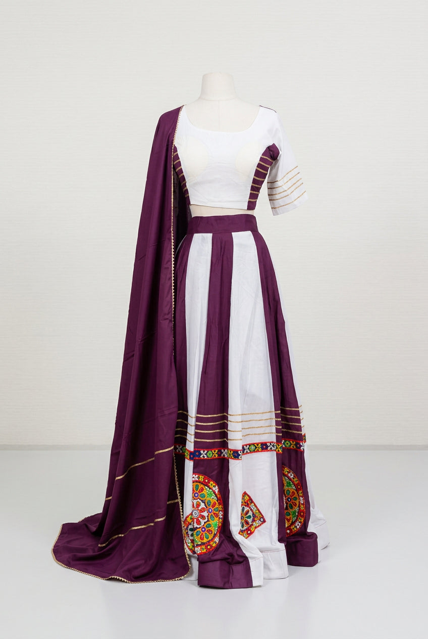 White & Purple Striped Navratri Lehenga