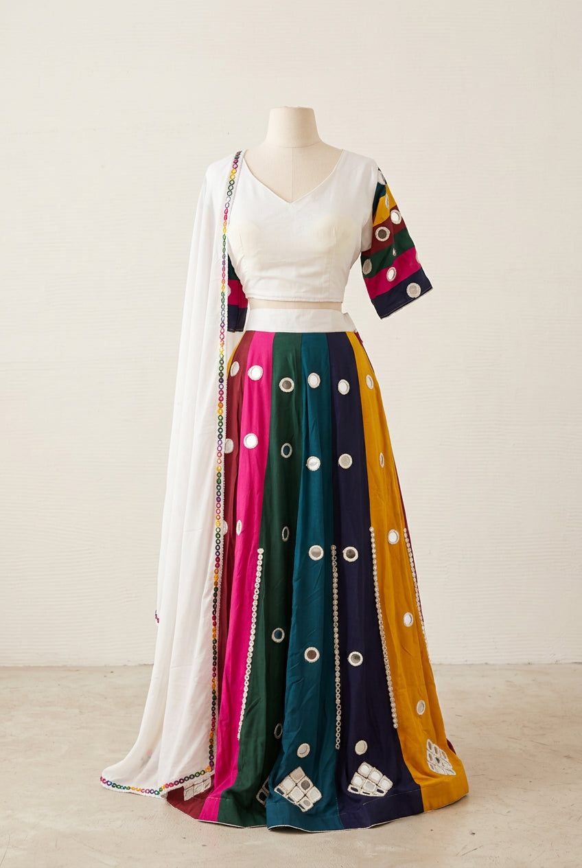 Multi-Color Mirror Work Navratri Lehenga