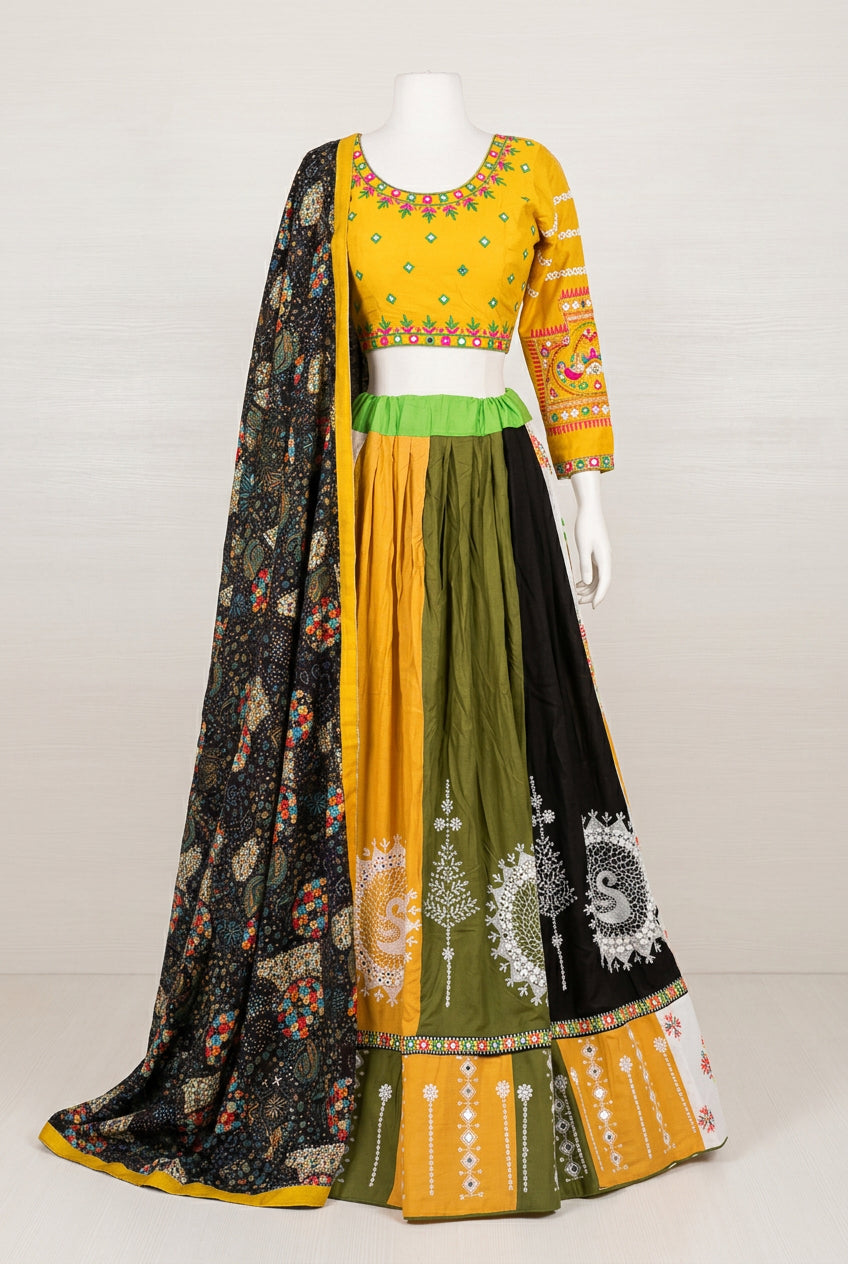 Yellow & Black Swan Kali Navratri Lehenga