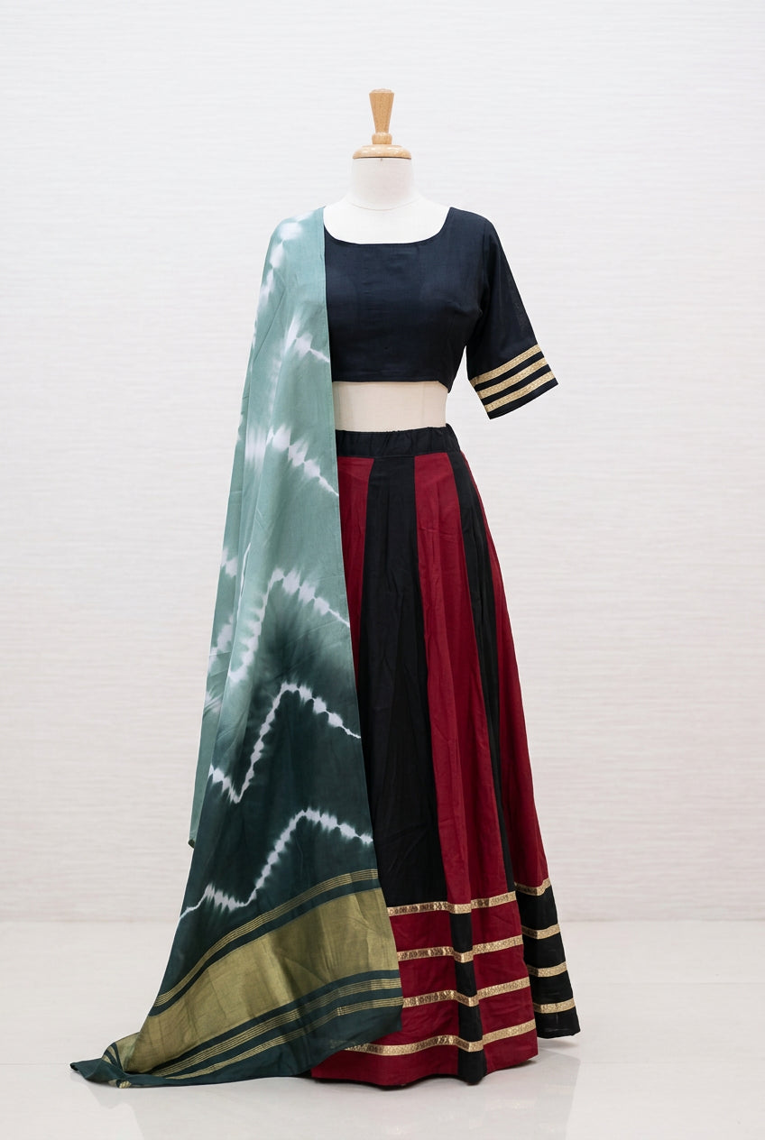 Black & Maroon Gota Patti Navratri Lehenga