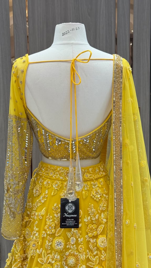 Mustard Yellow Floral Tonal  Embroidered Bridal Lehenga