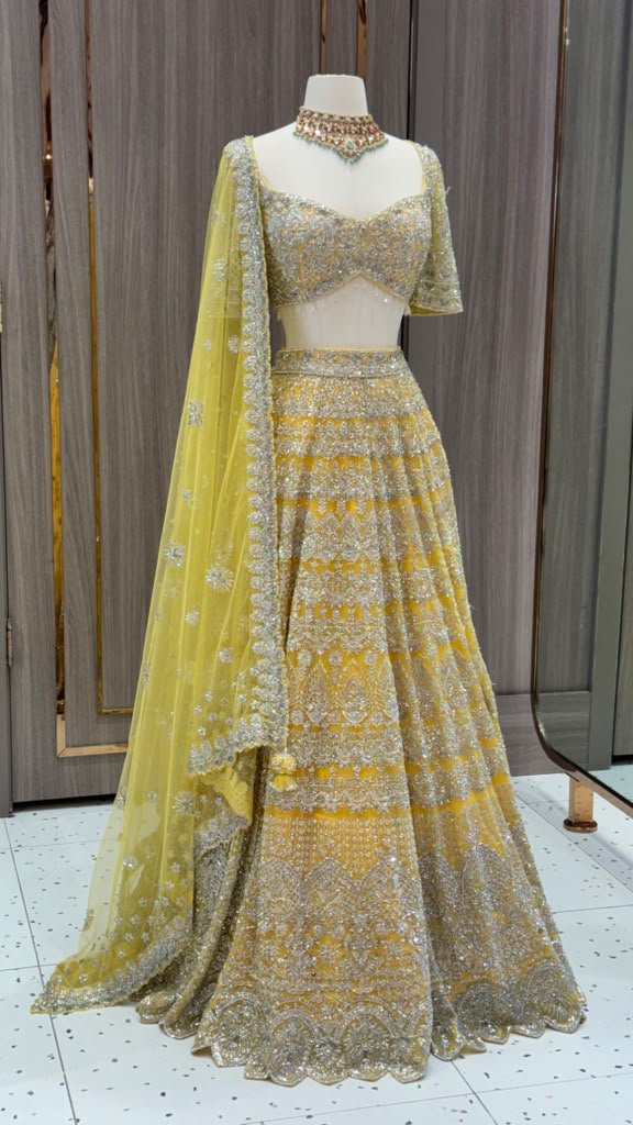 Golden Yellow Heavy Embroidered Bridal Lehenga
