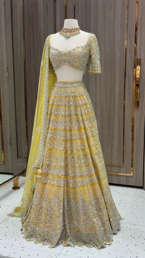 Golden Yellow Heavy Embroidered Bridal Lehenga